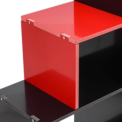 Wall Bookcase 3-Tiers 9 Compartment Floating Shelf Unique Bookshelf Decorative Wall Shelf Bookcase Storage Shelves for Bedroom Hold Up to 66.1 lbs (Black, Red)