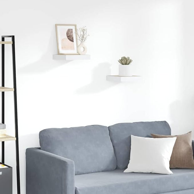 Floating Wall Shelf Set of 2, Oak and White Matte Finish Honeycomb MDF with Metal Brackets, Modern Invisible Mounting System for Living Room Office, Durable Space Saving