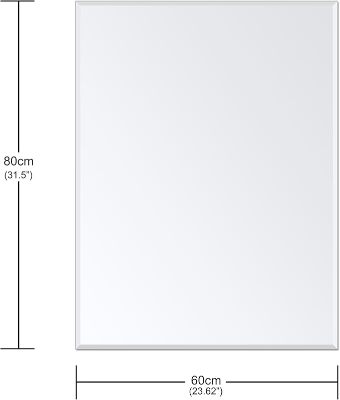 Frameless Bathroom Mirror for Wall, Rectangle Beveled Edge Mirror for Over Sink, Tempered Glass, Shatterproof, Hangs Horizontally or Vertically for Living Room, Entryway, Restroom, 32