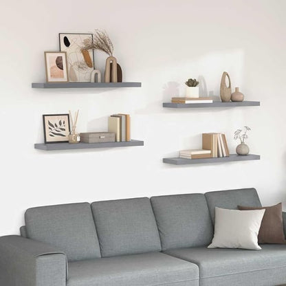 Wall Shelf Set of 4 Grey Honeycomb MDF Metal Floating Shelves 35.4x9.3x1.5 in for Home Organization and Decoration, Durable Modern Display Storage Solution