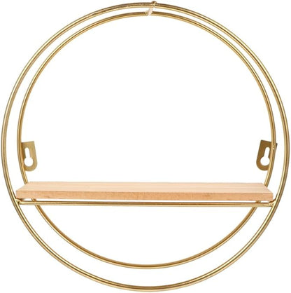 ABOOFAN Round Wall Floating Shelves, 10'' Small Gold Metal Wire Geometric Circle Organizer Wall Shelf, Space-Saving Decorative Display Floating Rack for Living Room, Office
