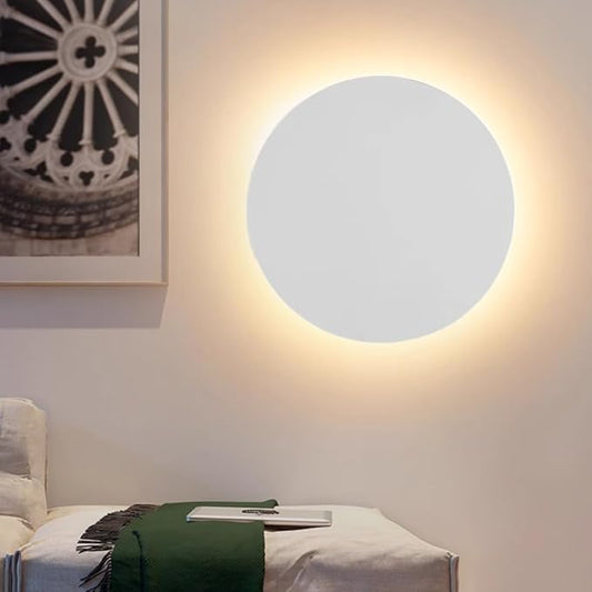 White Modern Wall Sconce Round Disc Sconces Wall Lighting Metal Circular Stairwell Lighting 3000K Warm LED Wall Lights for Living Room Bedroom Stairway - 16"