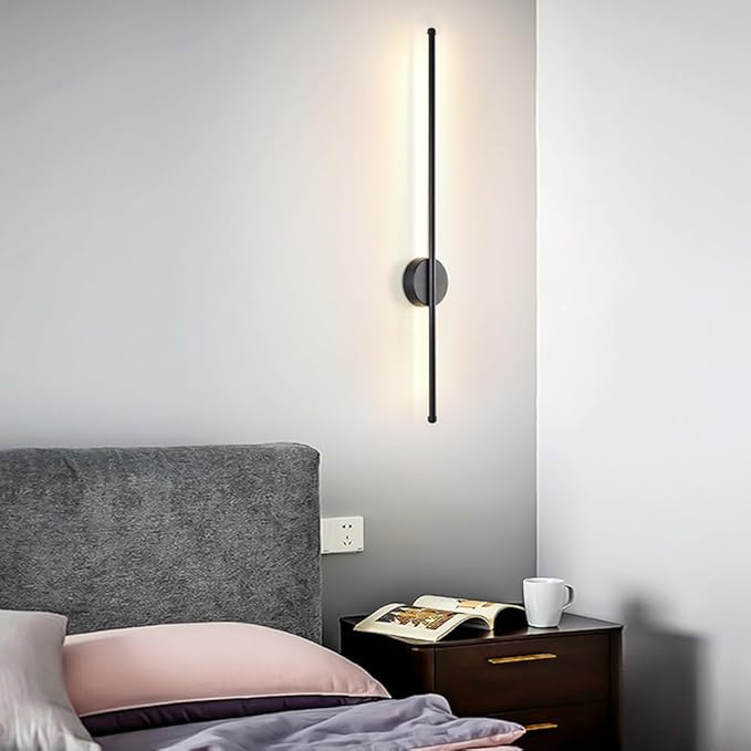 Nordic LED Linear Wall Sconce - Minimalist Aluminum Light for Living Room, Bedroom, and More(Black,80cm)