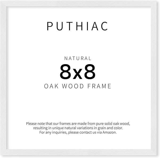 puthiac 8x8 Solid Oak Wood Picture Frame, Fits 4x4 with Mat or 8x8 Without Mat, Wall or Tabletop Display with Stand, Plexi Front, 1 Pack, White