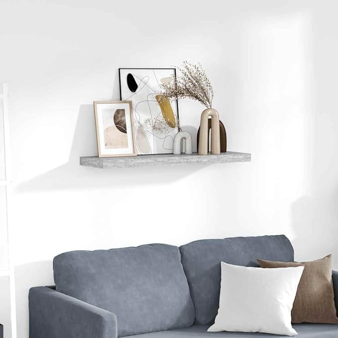 Concrete Grey Floating Wall Shelf with Honeycomb MDF and Metal Frame, 31.5 x 9.3 x 1.5 Inches, Modern Minimalist Shelf for Home Office Decor, Invisible Mounting, Sturdy