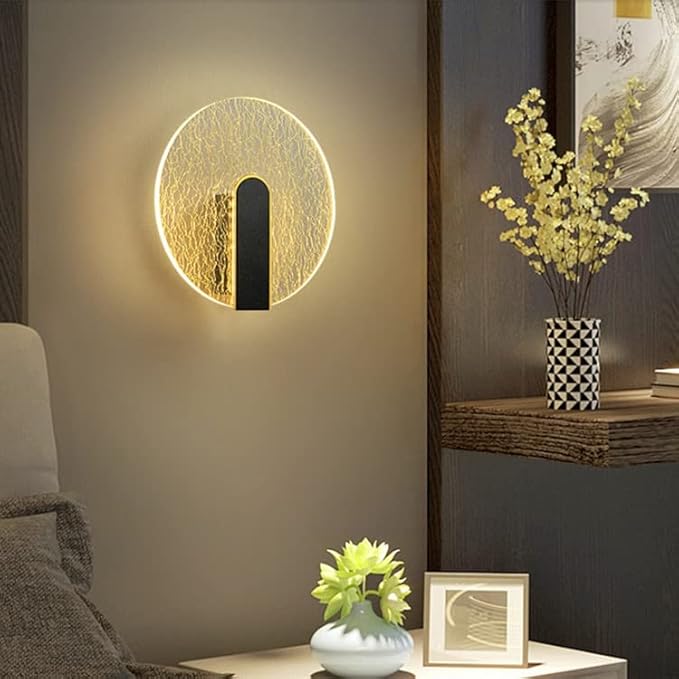 Acrylic Wall Lamp Modern Bedroom Bedside Lamp Minimalist Corridor Aisle Stair Light Study Living Room Background Wall Sconces Indoor Decoration (Round)