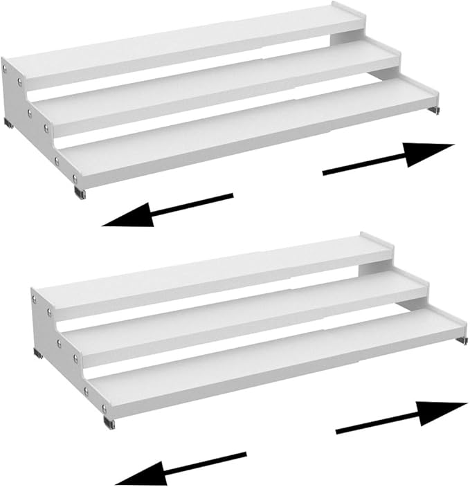 Expandable Carbon Steel Spice Rack Organizer for Pantry, Adjustable 3-Tier Ladder Shelf,Holds Up to 24 Cans,Kitchen Countertop Organizer, Rustproof Storage Rack for Spices, Cans, Sauces & Dry Goods