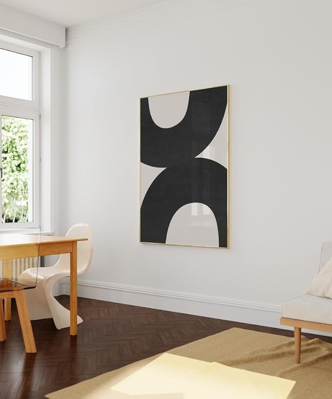 Nationcog Mid-Century Black Beige Organic Lines Art, Modern Minimalist Wall Decor, Trendy Bold Tones Contemporary Home Accent (Unframed) (16x24)