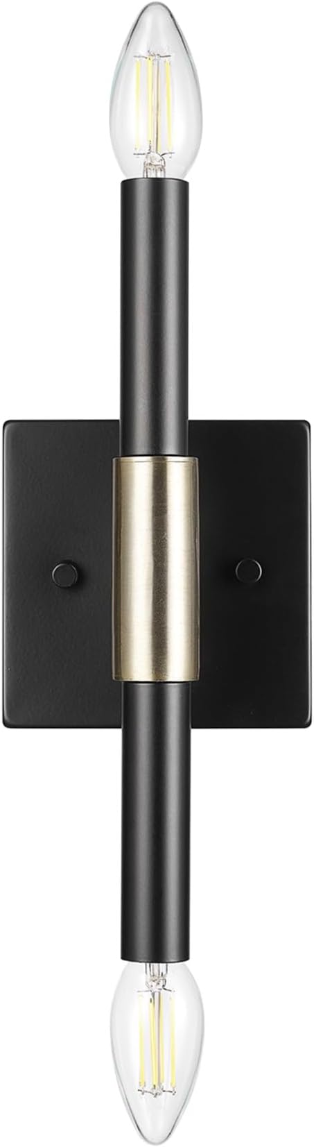 Globe Electric 65000044 2-Light Wall Sconce, Matte Black, Antique Brass Accent, E12 Base Sockets, Lights for Living Room, Home Decor, Lighting, Mounted Bedside Lamp