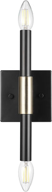 Globe Electric 65000044 2-Light Wall Sconce, Matte Black, Antique Brass Accent, E12 Base Sockets, Lights for Living Room, Home Decor, Lighting, Mounted Bedside Lamp