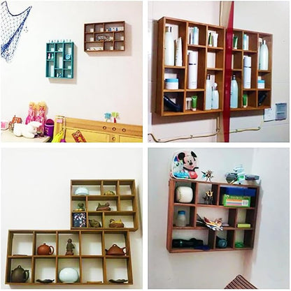 Shadow Box Display Shelf, Wall Mounted Wooden Hanging Display Shelf Floating Shelf Perfect for Little Figurines, Multi-Slot Wall Collection Freestanding Farmhouse Decor Display Case (Style I, Brown)