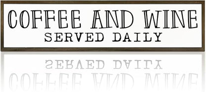 Coffee Bar Decor, Coffees Lover Home Kitchen Decor, Wood Decoration for Cafe Wine Bar Club, Decorative Wooden Table Sign, Coffee and Wine Served Daily Sign, 17.8x4x1.2 inches