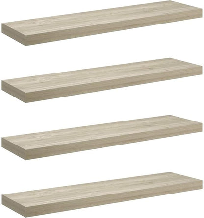 Set of 4 Oak Honeycomb MDF Floating Wall Shelves with Metal Brackets, 35.4 x 9.3 x 1.5 Inches Each, Modern Invisible Mounting for Living Room Office Display Storage