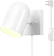Globe Electric 65000146 1-Light Plug-in or Hardwire Wall Sconce, Matte White, 6ft White Braided Fabric Cord, in-Line Rocker Switch, Wall Lights for Living Room, Home Décor