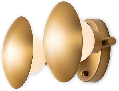 Modern Gold 2 Llight Mushroom Wall Sconces, Globe Spherical Wall Lamp, Mid Century Small Brass Vanity Single Ball Lights Fixture, Contemporary Milk Glass Wall Mounted Lamp for Bedroom Bathroom Hallway