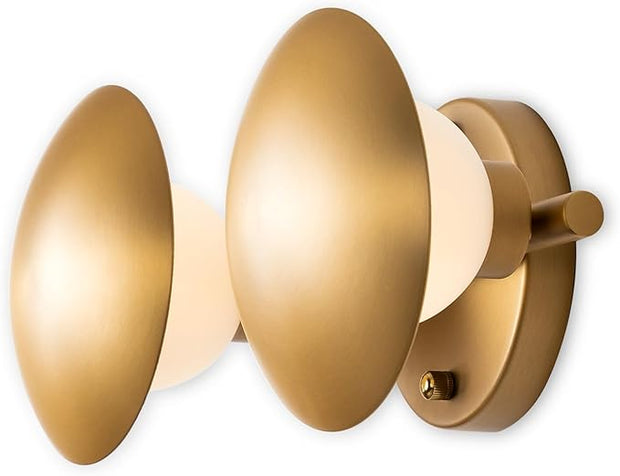 Modern Gold 2 Llight Mushroom Wall Sconces, Globe Spherical Wall Lamp, Mid Century Small Brass Vanity Single Ball Lights Fixture, Contemporary Milk Glass Wall Mounted Lamp for Bedroom Bathroom Hallway