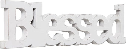 Farmhouse Wood Blessed Sign for Table 15", Hanging Distressed White Wall Decoration, Rustic Blessed Signs for Home Decor, Thanksgiving Christmas Signs Decor for Living Room