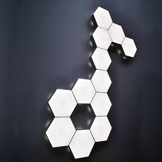 Hexagon Lights, Minimalist White Touch Night Light, Center Touch-Sensitive Wall Panels, Hex Light with USB-Power for Autism, Game Room Decor, Party (6)