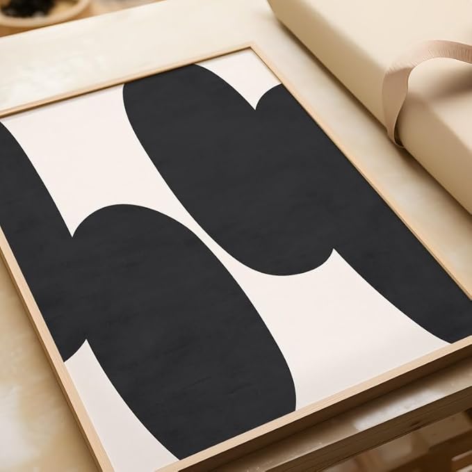 Nationcog Minimalist Black Beige Shapes Art, Mid-Century Contemporary Wall Decor, Large Trendy Modern Home Accent, Handmade Gift Design (Unframed) (20x30)