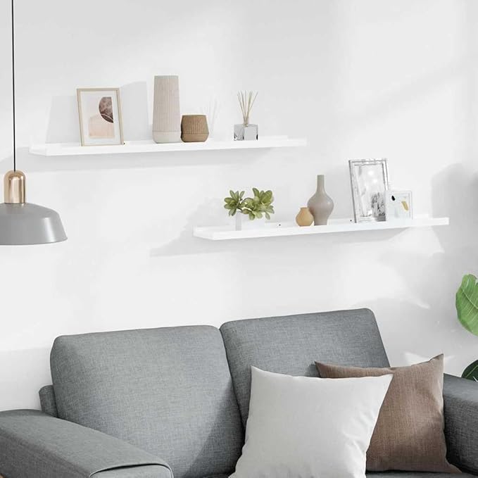 White MDF Floating Shelves Set of 2, 31.5 Inch Long Wall Mounted Ledge for Display and Storage, Modern U-Shaped Design with Easy Installation Hardware Included