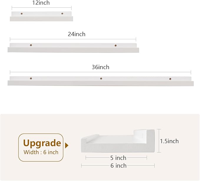 Oak Floating Shelves White for Wall 24 Inch (Upgrade Width 6