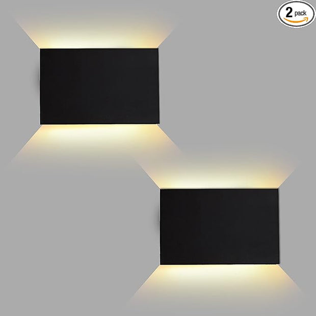 FUDESY LED Wall Sconce, Black Plastic Modern Wall Light Fixtures, Indoor Outdoor Up and Down Wall Lighting for Living Room Bedroom Hallway Corridors, 3000K, Warm White, 2-Pack