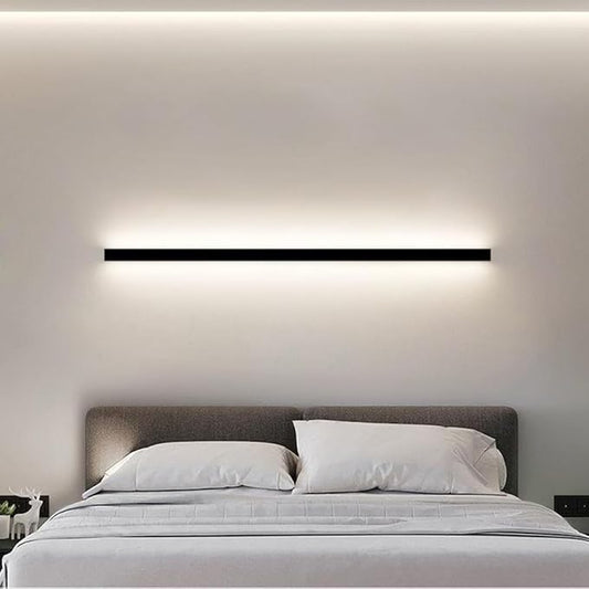 Modern Linear Wall Sconce LED - Black Minimalist Wall Mount Light Fixture for Bedroom, Hallway, Office, Living Room (6000K, 80cm)