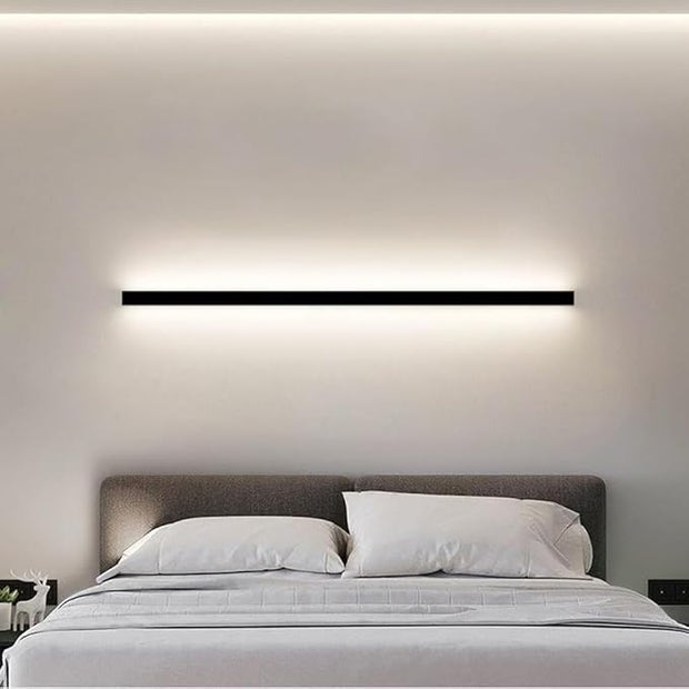 Modern Black Linear LED Wall Sconce - Minimalist Wall Mount Light Fixture for Bedroom, Hallway, Office, and Living Room (6000K, 120cm)