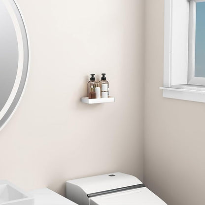 Danpoo 8-Inch Small Wall Shelf, Clear Tempered Glass with Matte Silver Aluminum Frame – Sleek Floating Bathroom Organizer