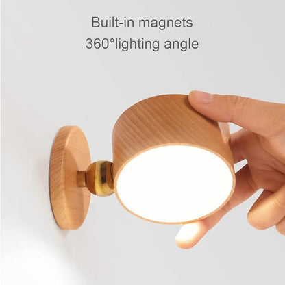 Led Wall Mounted Reading Lights, Wireless Wall Sconce with USB Charging Port Rechargeable Battery 360°Rotate Magnetic Ball Dimmable Touch Control, Lamps for Study Bedside(Beech 2 PC)