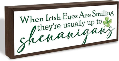 Happy St. Patrick's Day Decor, Irish Shenanigans Sign, Witty and Funny Decors for St. Patrick's Day, Home Party Decor, Farmhouse Decors for Table Shelf, Irish Decoration, 9.5x3.1x1 inches
