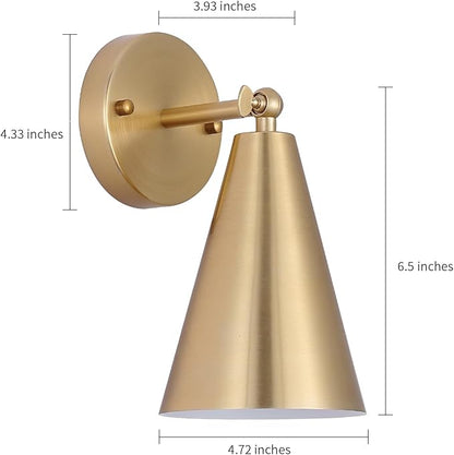 MWZ Gold Sconces Set of 2, Modern Brass Wall Sconces Lighting Fixtures with Metal Shade, Indoor Decor Wall Mount Swing Arm Lamp for Bedroom,Bedside,Kitchen,Hallway,Living Room,Reading,Bar