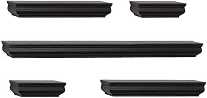 MELANNCO Floating Molding Shelves for Bedroom, Living Room, Bathroom, Kitchen, Nursery, Set of 5, Black