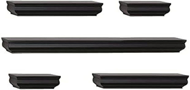 MELANNCO Floating Molding Shelves for Bedroom, Living Room, Bathroom, Kitchen, Nursery, Set of 5, Black