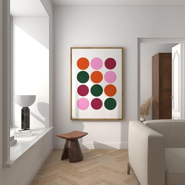 Nationcog Colorful Circles Wall Art, Mid Century Modern Geometric Print in Pink Orange Green, Minimalist Retro Poster, Bold Abstract Artwork for Living Room or Dorm Decor (Unframed) (24x36)