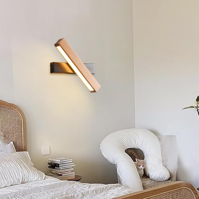 Lamp for Wall, Modern Indoor LED Wall Sconce Wooden Minimalist Interior Small Wall Lights 1 Pack Hardwired 360° Rotatable Wall Mount Light for Living Room Bedroom Hallway Corridor(Warm Light,Large)