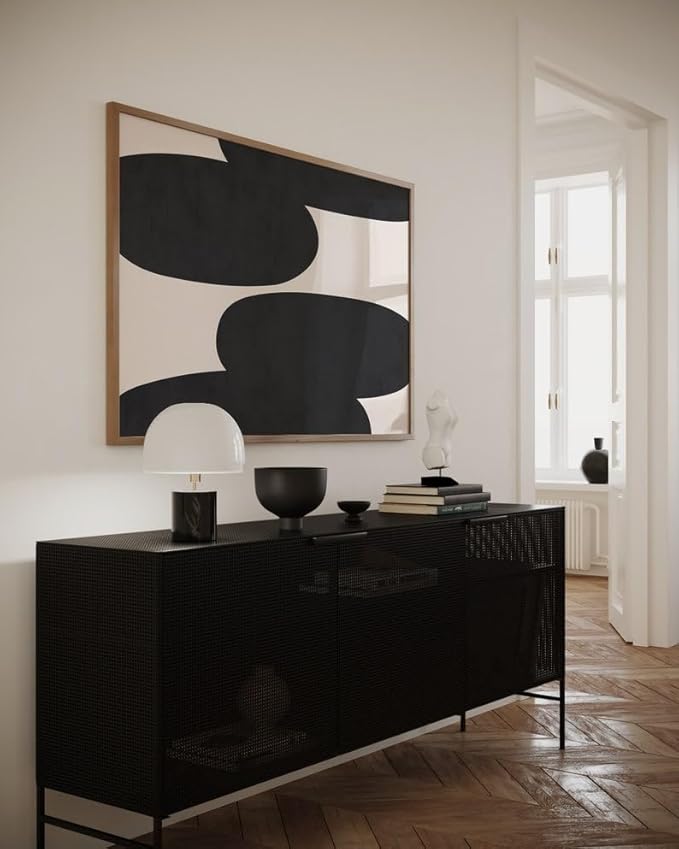 Nationcog Minimalist Black Beige Shapes Art, Mid-Century Contemporary Wall Decor, Large Trendy Modern Home Accent, Handmade Gift Design (Unframed) (9x11)