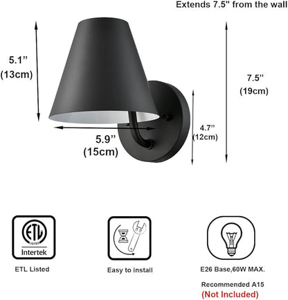 DIRYZON Industrial Wall Sconces Set of Two,Metal Barn Wall Lights for Bedroom,Black Sconce Lighting for Living Room Kitchen Hallway