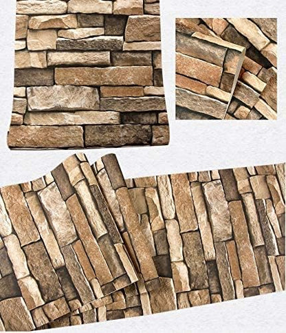Rock Peel and Stick Wallpaper - Self-Adhesive & Removable Wallpaper Stone Decorations Contact Paper 17.7"x197" 3D Stone Textured Vinyl for Backsplash, Countertop Wall, Easy to Clean, Brick Wall paper