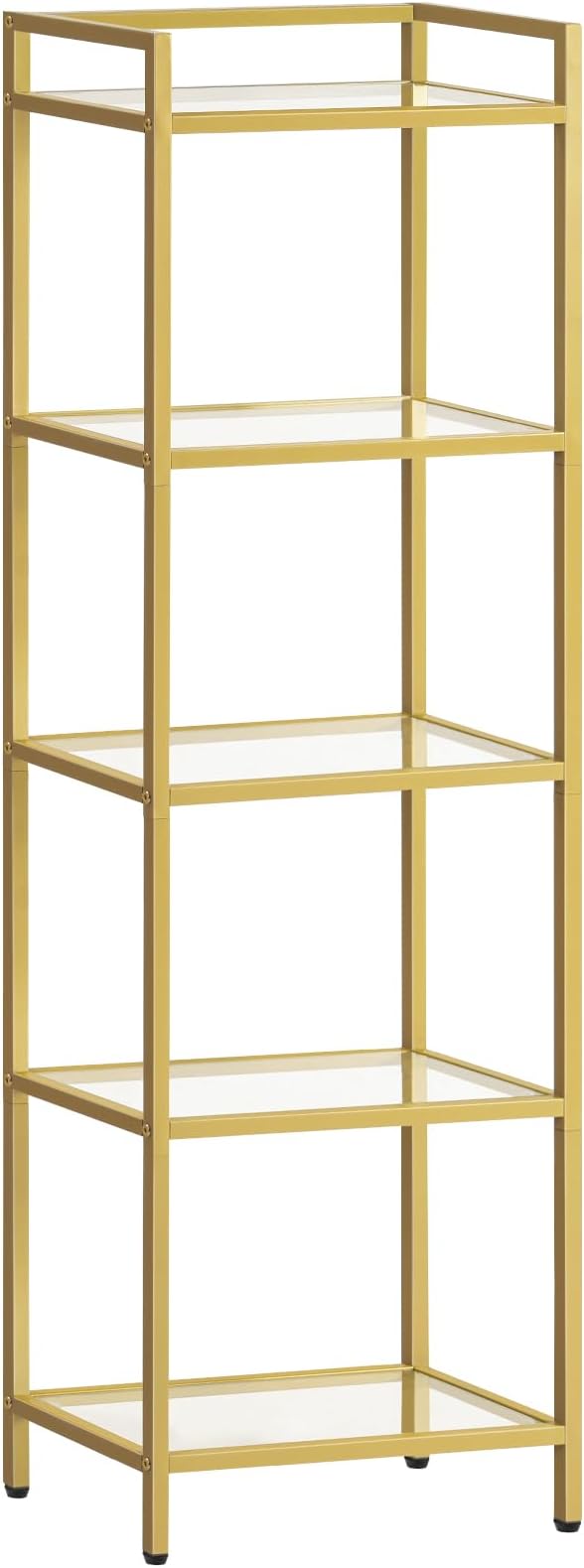 HOOBRO 5-Tier Gold Shelf, Narrow Book Shelf, Display Cabinet with Glass Bookcase, Corner Shelf Storage for Small Spaces, for Home Office, Living Room, Bedroom, Gold GD45SJ01
