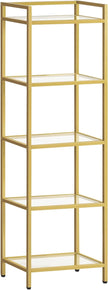 HOOBRO 5-Tier Gold Shelf, Narrow Book Shelf, Display Cabinet with Glass Bookcase, Corner Shelf Storage for Small Spaces, for Home Office, Living Room, Bedroom, Gold GD45SJ01