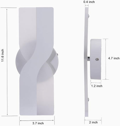 Kawell 12W Minimalist LED Wall Light 1%-100% Dimming Modern Wall Sconce Hardwired Indoor Wall Lamp Square for Bedside Hallway Study Kitchen, White 6000K