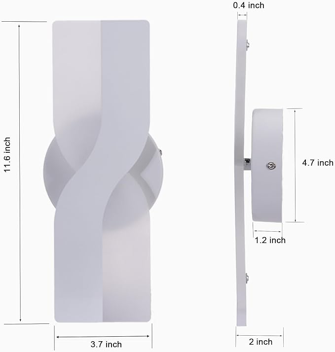 Kawell 12W Minimalist LED Wall Light 1%-100% Dimming Modern Wall Sconce Hardwired Indoor Wall Lamp Square for Bedside Hallway Study Kitchen, White 3000K