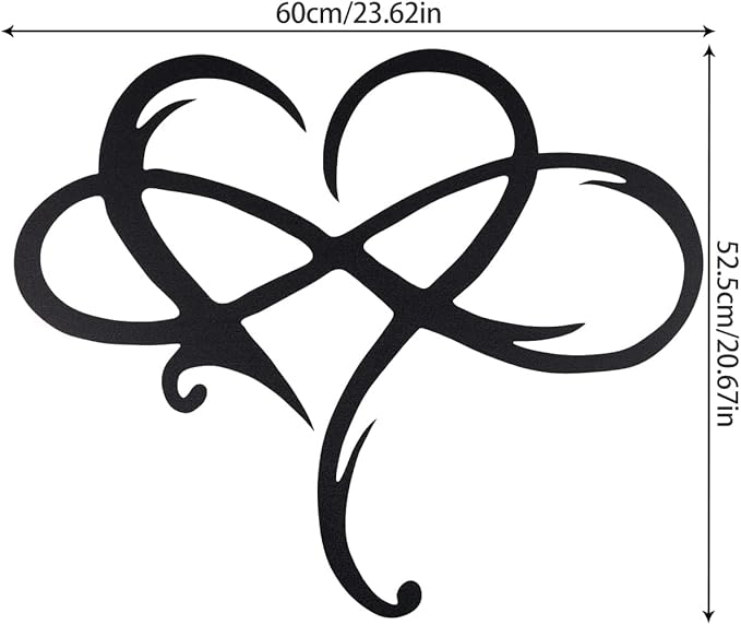 AOOLVY Infinity Heart Wall Decor, Unique Infinity Heart Metal Art Wall Decor Love Sign Steel Wall Plaques Bedroom Ornaments for Home Wedding Decor, Room Living Room Decoration (Black, 23.6x20.6inch)