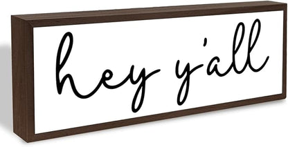 Hey Y'all Sign, Farmhouse Wood Signs, Welcome Decor Art, Rustic Home Decor for Front Door Porch Entryway, Living Room Decors, Tabletop Decors, Decorative Wooden Framed Sign
