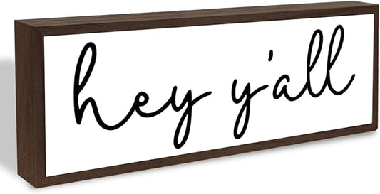 Hey Y'all Sign, Farmhouse Wood Signs, Welcome Decor Art, Rustic Home Decor for Front Door Porch Entryway, Living Room Decors, Tabletop Decors, Decorative Wooden Framed Sign