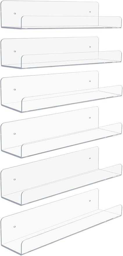 Sorbus Acrylic Wall Ledge Floating Shelf Rack Organizer, Invisible Display Style, for Books, Figurine, Picture Frame Storage, Wall Mounted Shelves for Home, Bathroom, Nail Salon, Spa (15 x 4.3 x 3'')