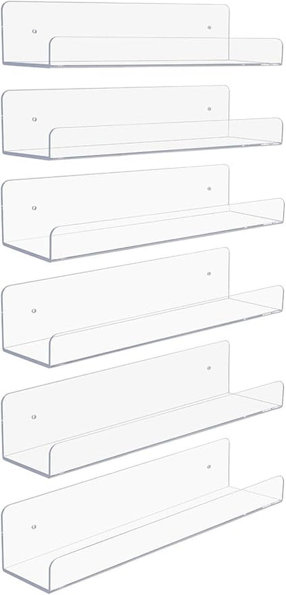 Sorbus Acrylic Wall Ledge Floating Shelf Rack Organizer, Invisible Display Style, for Books, Figurine, Picture Frame Storage, Wall Mounted Shelves for Home, Bathroom, Nail Salon, Spa (15 x 4.3 x 3'')