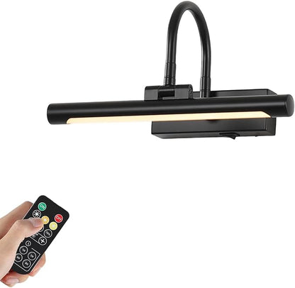 12"Rechargeable Picture Light for Wall Black Cordless Art Lights Battery Operated Dimmable Wall Light with Remote & Timer 3 Color Modes for Paintings Wall Light for Gallery Artwork Warm White
