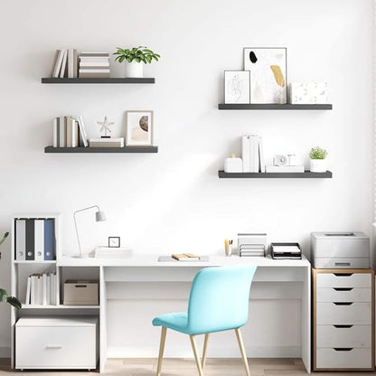 Set of 4 High Gloss Grey Honeycomb MDF and Metal Floating Wall Shelves, Modern Storage Display for Living Room Office Study, Durable Mounted Shelving Unit with Stylish Design